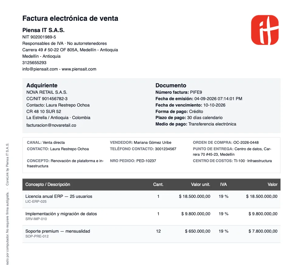 Factura electrónica Premium generada por docsgen